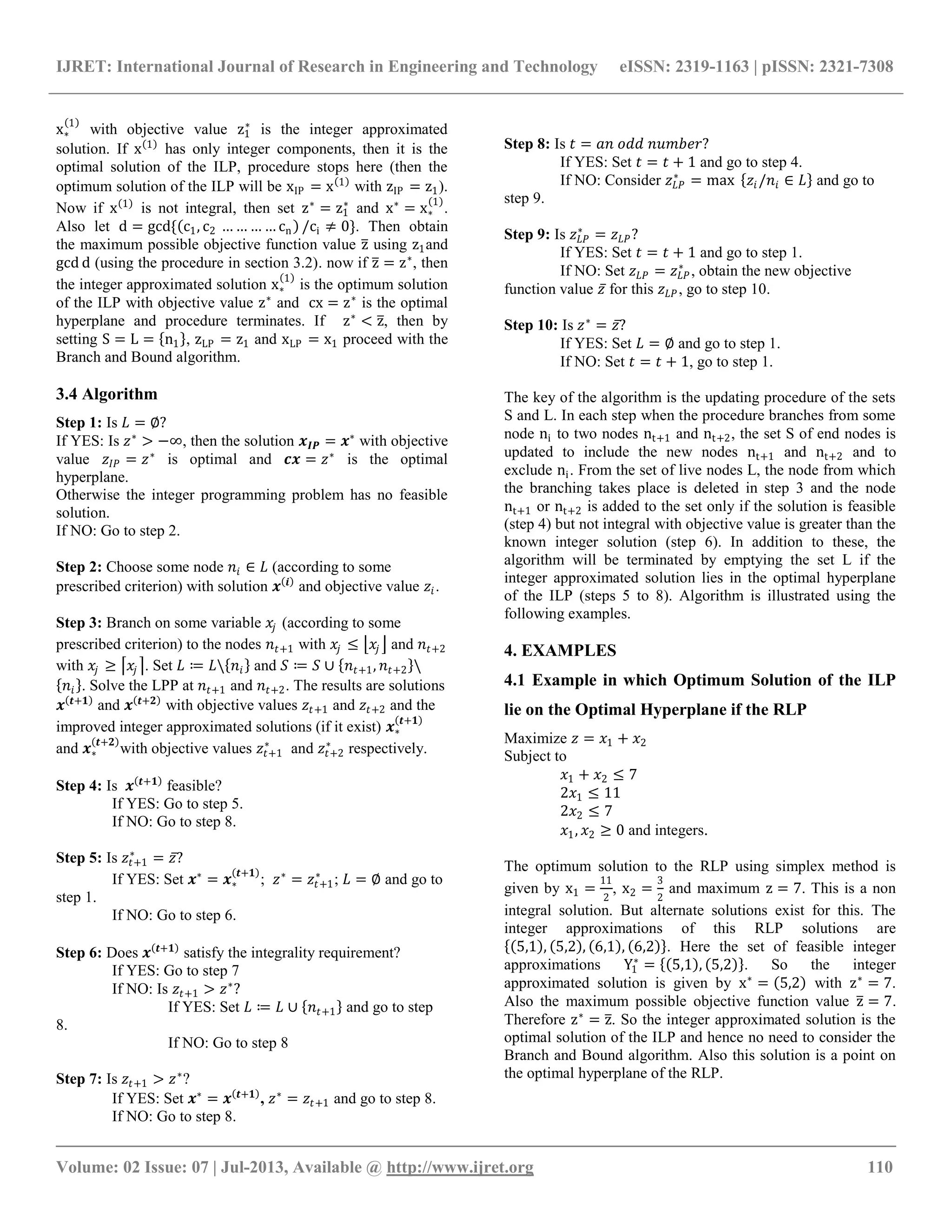 An algorithm for solving integer linear programming problems | PDF
