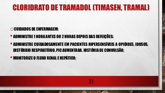 CUIDADOS DE ENFERMAGEM CLORIDRATO DE TRAMADOL