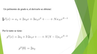Un polinomio de grado n, al derivarlo se obtiene:
Por lo tanto se tiene:
 