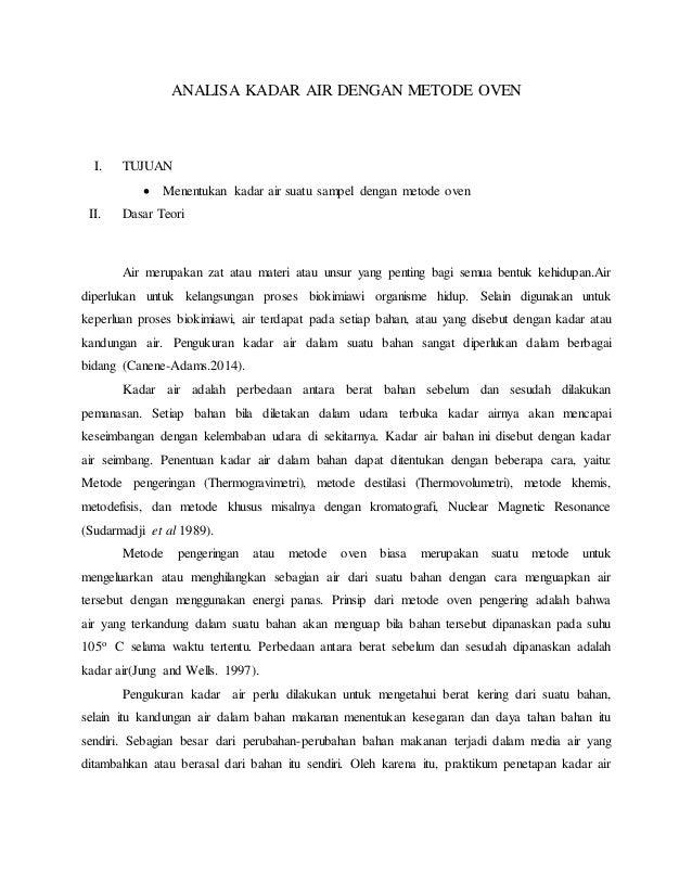 Analisa Kadar Air Dengan Metode Oven