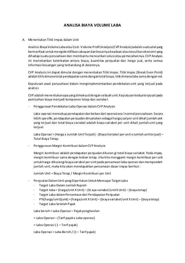Analisa Biaya Volume Laba
