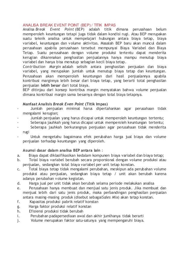 Analisa Break Event Point