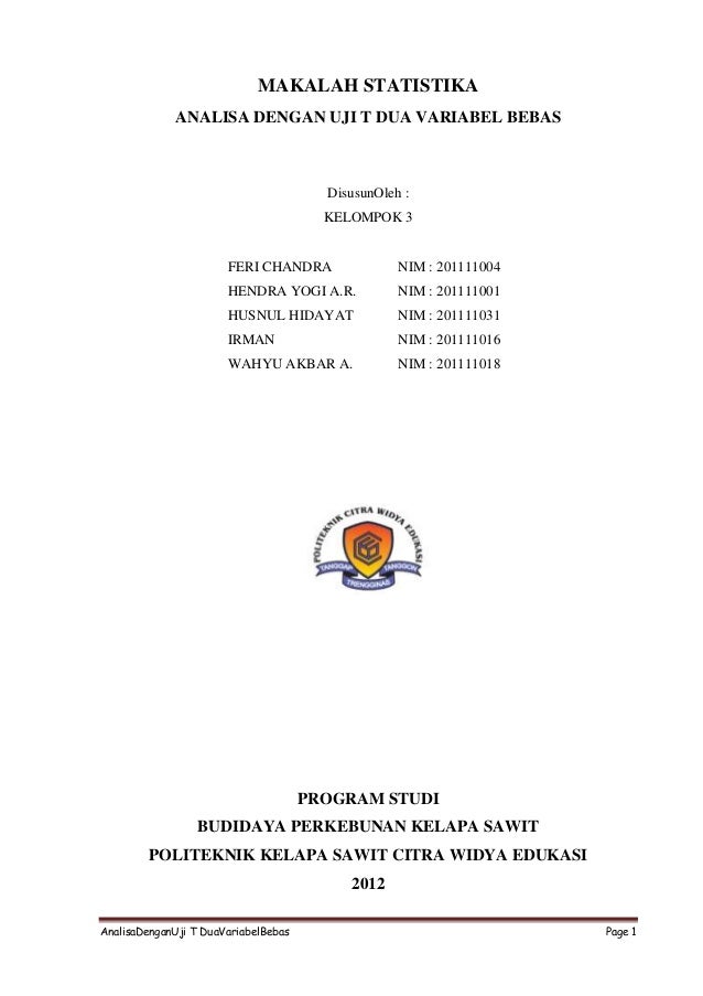 Analisa dengan uji t dua variabel bebas