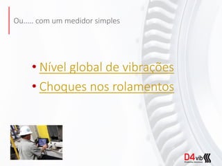 Ou..... com um medidor simples
• Nível global de vibrações
• Choques nos rolamentos
 