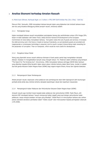 Analisa ekonomi terhadap amalan rasuah | DOCX
