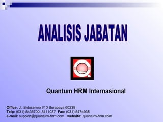 ANALISIS JABATAN Office:  Jl. Sidosermo I/10 Surabaya 60239  Telp:  (031) 8436700,  8411037   Fax:  (031) 8474935 e-mail:  support@quantum-hrm.com  website:  quantum-hrm.com  Quantum HRM Internasional 