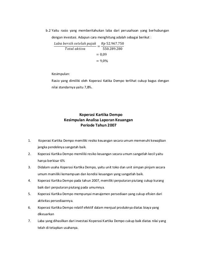 Analisa Laporan Keuangan Primer Koperasi Kartika Dempo 2005 2010