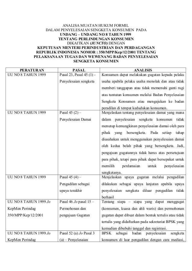 HUKUM FORMIL DALAM PENYELESAIAN SENGKETA KONSUMEN