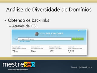 Análise de Diversidade de DomíniosObtendo os backlinksAtravés da OSE