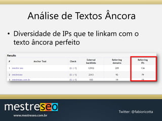 Análise de Textos ÂncoraDiversidade de IPs que te linkam com o texto âncora perfeito