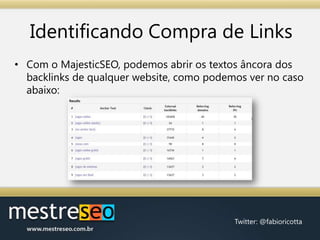 Identificando Compra de LinksCom o MajesticSEO, podemos abrir os textos âncora dos backlinks de qualquer website, como podemos ver no caso abaixo: