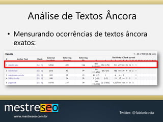 Análise de Textos Âncora<br />Mensurando ocorrências de textos âncora exatos:<br />