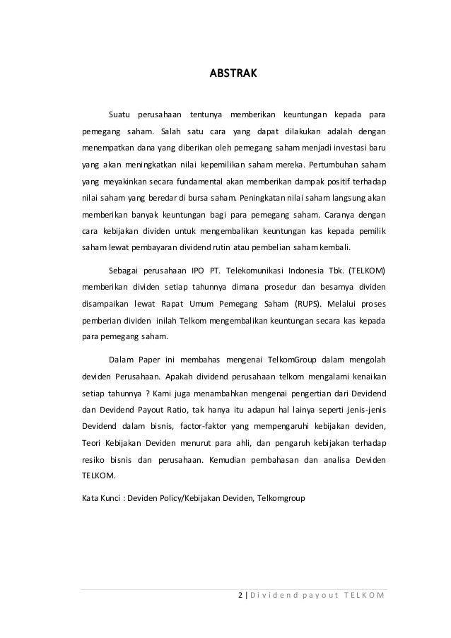 Analisa Pertumbuhan Dividend Payout Pada Perusahaan Telkom Group