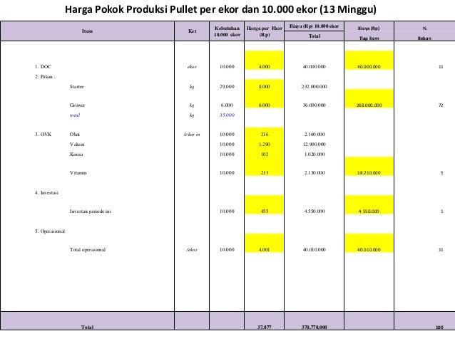 Analisa Usaha Bisnis Pullet Ayam Petelur 13 Minggu