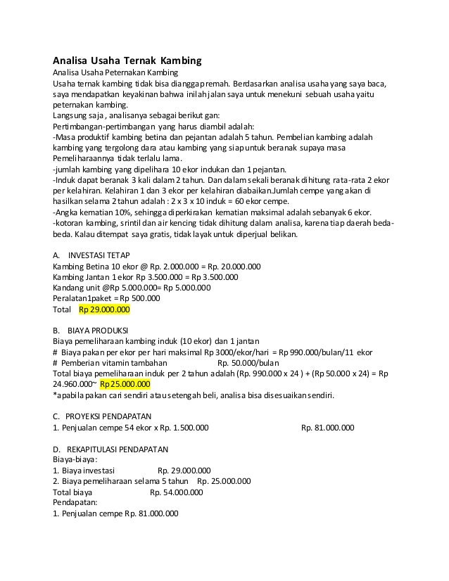 Analisa Usaha Ternak