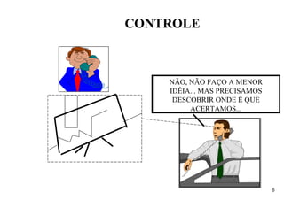 CONTROLE



    NÃO, NÃO FAÇO A MENOR
    IDÉIA... MAS PRECISAMOS
     DESCOBRIR ONDE É QUE
         ACERTAMOS...




                              6
 