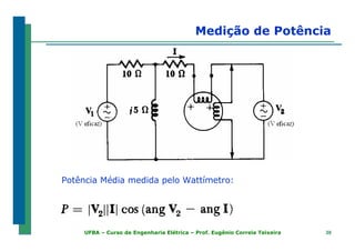 3939UFBA – Curso de Engenharia Elétrica – Prof. Eugênio Correia Teixeira
Medição de Potência
Potência Média medida pelo Wattímetro:
 