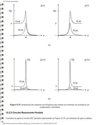 12.2 Circuitos Ressonantes




            Figura 12.9 Comparação das respostas em frequência das tensões aos terminais da resistência, do
                                              condensador e da bobina

     12.2.2 Circuito Ressonante Paralelo

     Considere-se agora o circuito RLC-paralelo representado na Figura 12.10, aos terminais do qual se admite

http://ltodi.est.ips.pt/lveriss/Sebenta_Online/cap_12/circress.htm (7 of 11)06-06-2005 12:36:50
 