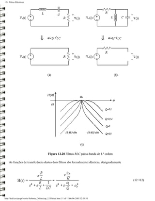 12.4 Filtros Eléctricos




                                                  Figura 12.28 Filtros RLC passa-banda de 1.ª ordem

     As funções de transferência destes dois filtros são formalmente idênticas, designadamente




                                                                                                      (12.112)




http://ltodi.est.ips.pt/lveriss/Sebenta_Online/cap_12/filtelec.htm (11 of 15)06-06-2005 12:36:58
 