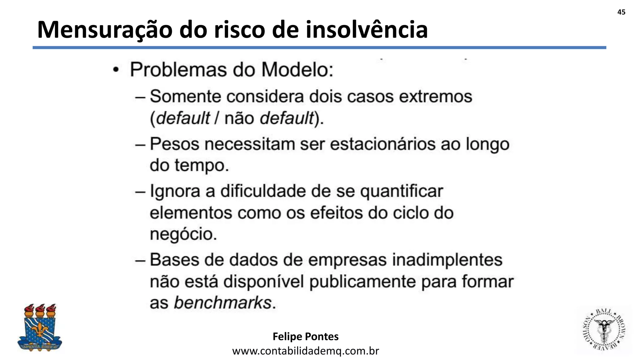 Felipe Pontes
www.contabilidademq.com.br
Mensuração do risco de insolvência
45
 