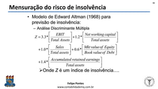 Felipe Pontes
www.contabilidademq.com.br
Mensuração do risco de insolvência
43
 