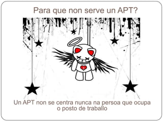 Utilidades da Análise de Postos de Traballo (APT)Permite un estudo exhaustivo do perfil dos postos de traballo para: