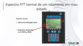 Espectro FFT normal de um rolamento em mau
estado
Espectro normal
• nenhuma indicação clara
• Reduzida amplitude
só 0.0002 g RMS
 