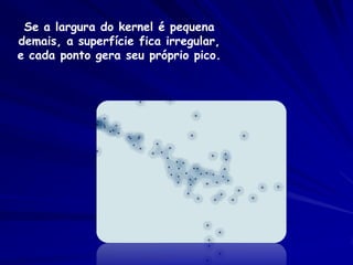Se a largura do kernel é pequena
demais, a superfície fica irregular,
e cada ponto gera seu próprio pico.
 
