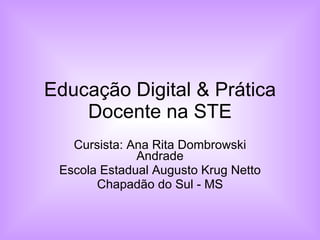 Educação Digital & Prática Docente na STE Cursista: Ana Rita Dombrowski Andrade Escola Estadual Augusto Krug Netto Chapadão do Sul - MS 