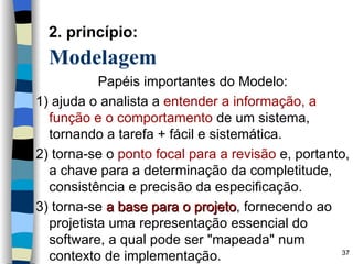 2. princípio:   Modelagem <ul><li>Papéis importantes do Modelo: </li></ul><ul><li>1) ajuda o analista a  entender a inform...