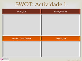 SWOT: Actividade 1

       




                     L u ís S o are s 2 /4/2 01 2
 