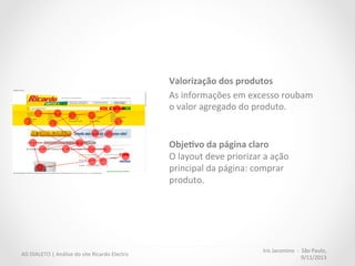 Iris	
  Jacomino	
  	
  -­‐	
  	
  São	
  Paulo,	
  
9/11/2013	
  
AD	
  DIALETO	
  |	
  Análise	
  do	
  site	
  Ricardo	
  Electro	
  
 