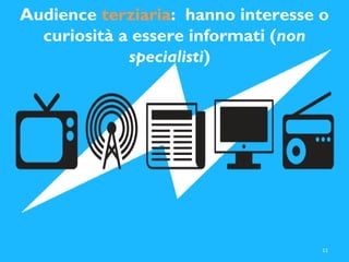 11
Audience terziaria: hanno interesse o
curiosità a essere informati (non
specialisti)
 