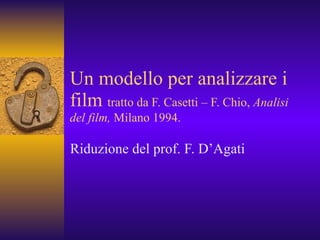 Un modello per analizzare i film  tratto da F. Casetti – F. Chio,  Analisi del film,  Milano 1994. Riduzione del prof. F. D’Agati 