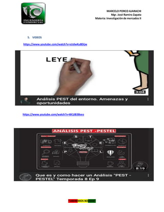 MARCELO PORCO AJARACHI
Mgr. José Ramiro Zapata
Materia: Investigaciónde mercados II
“LIBEREMOS BOLIVIA”
5. VIDEOS
https://www.youtube.com/watch?v=sUdwKu8Dijw
https://www.youtube.com/watch?v=6K1J8i30seo
 