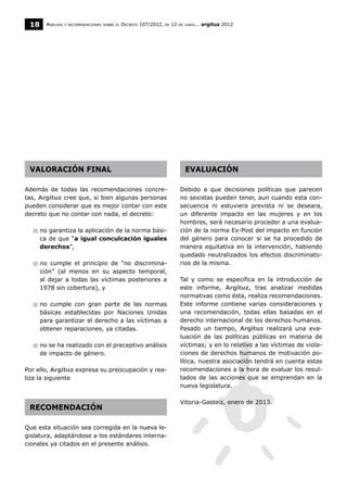Analisis y recomendaciones sobre el Decreto 107/2012 de 12 de junio