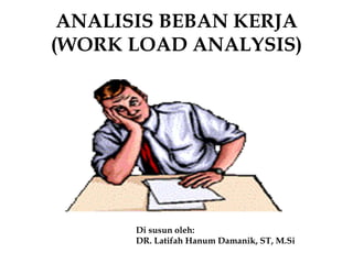 ANALISIS BEBAN KERJA
(WORK LOAD ANALYSIS)
Di susun oleh:
DR. Latifah Hanum Damanik, ST, M.Si
 