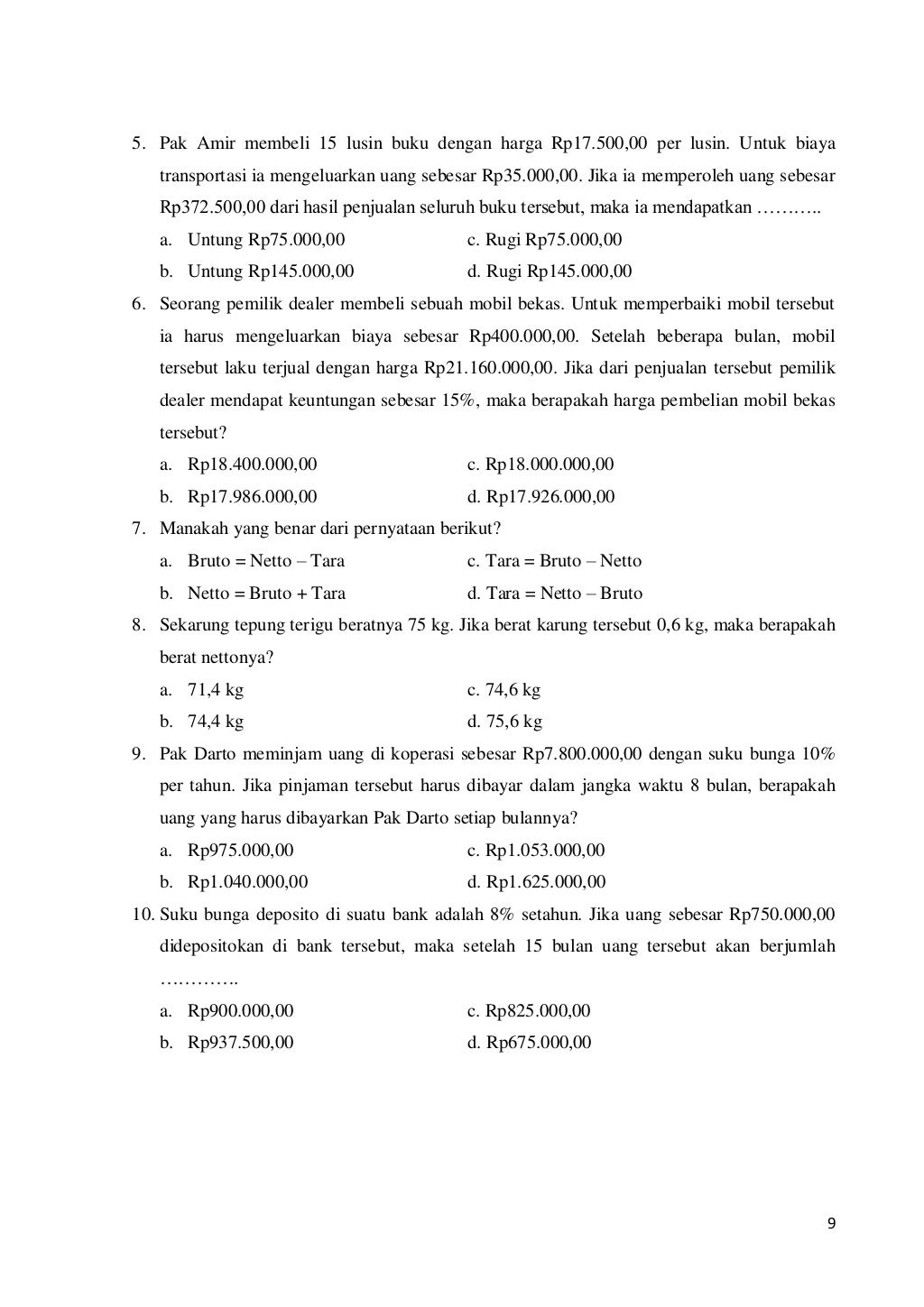 soal soal aritmatika sosial