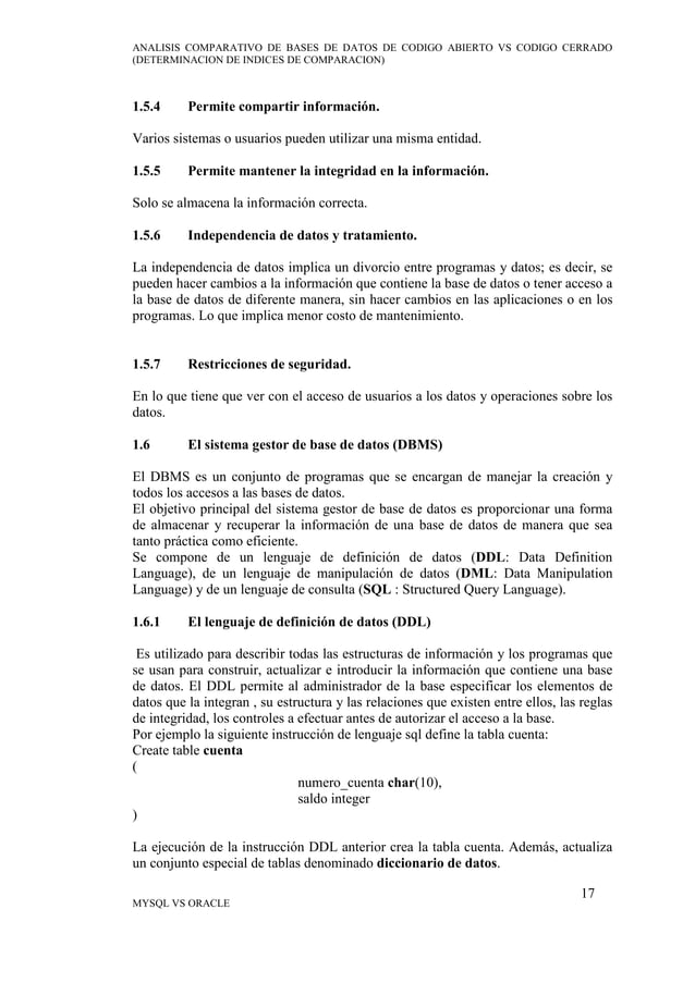 Analisis comparativo my-sql-oracle | PDF