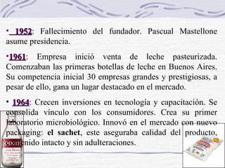 <ul><li>1952 : Fallecimiento del fundador. Pascual Mastellone asume presidencia. </li></ul><ul><li>1961 : Empresa inició v...