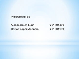 INTEGRANTES


Alan Morales Luna      201301400
Carlos López Asencio   201301199
 