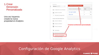 Configuración de Google Analytics
1.Crear
Dimensión
Personalizada
Una vez hayamos
creado la nueva
propiedad en Analytics
 