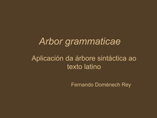 Arbor grammaticae Aplicación da árbore sintáctica ao texto latino Fernando Domènech Rey 