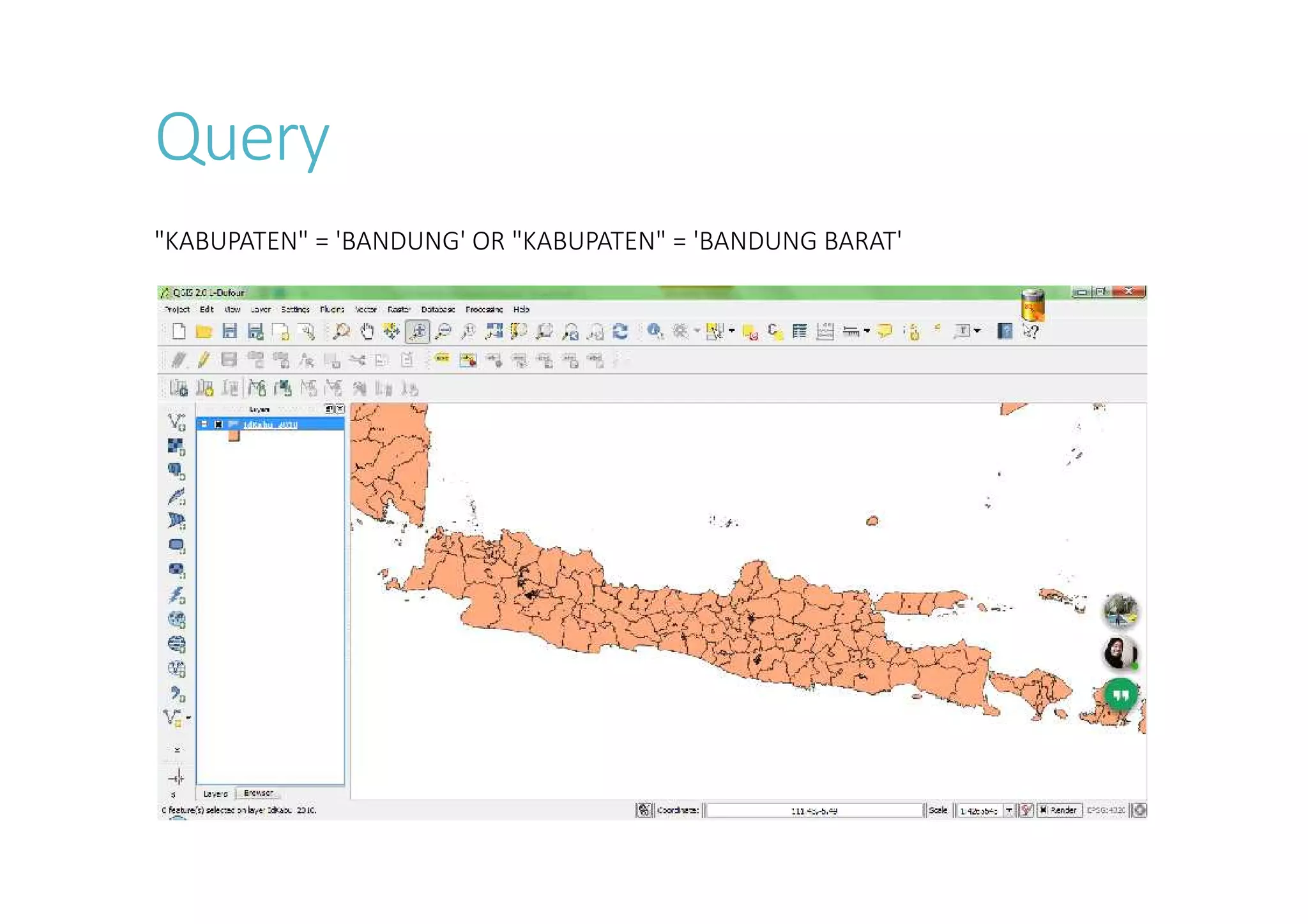 Query
"KABUPATEN" = 'BANDUNG' OR "KABUPATEN" = 'BANDUNG BARAT'
 