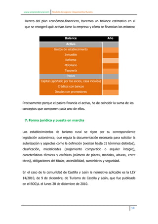 www.emprenderural.com Modelo de negocio: Alojamientos Rurales
10
Dentro del plan económico-financiero, haremos un balance ...