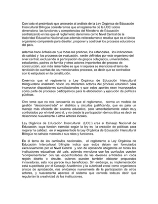 Analisis a la ley organica de educacion intercultural biligue | DOCX