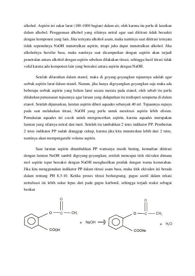 Analisis aspirin menggunakan metode titrasi asam-basa