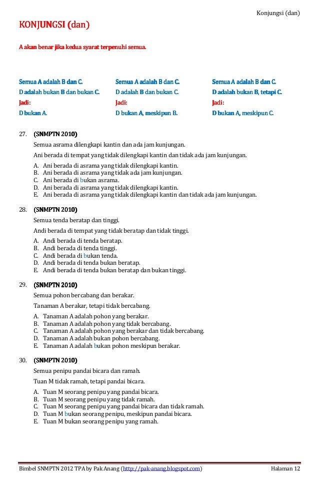 Analisis Bedah Soal Snmptn 2012 Kemampuan Penalaran Deduktif Penarik