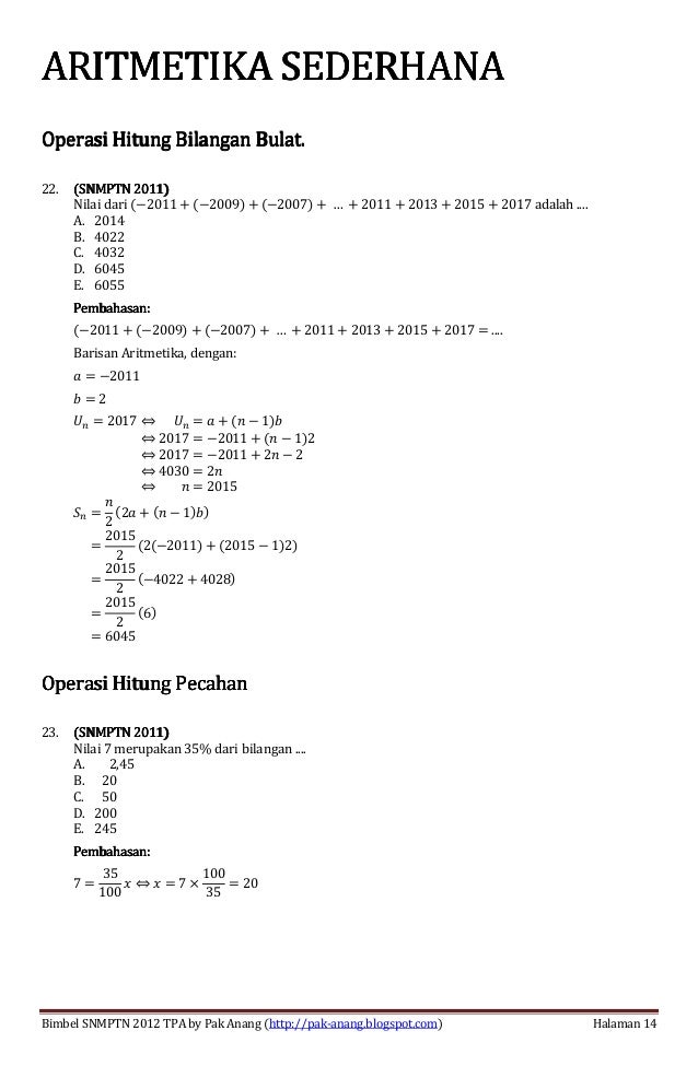 Analisis Bedah Soal Snmptn 2012 Kemampuan Penalaran Numerik Aljabar
