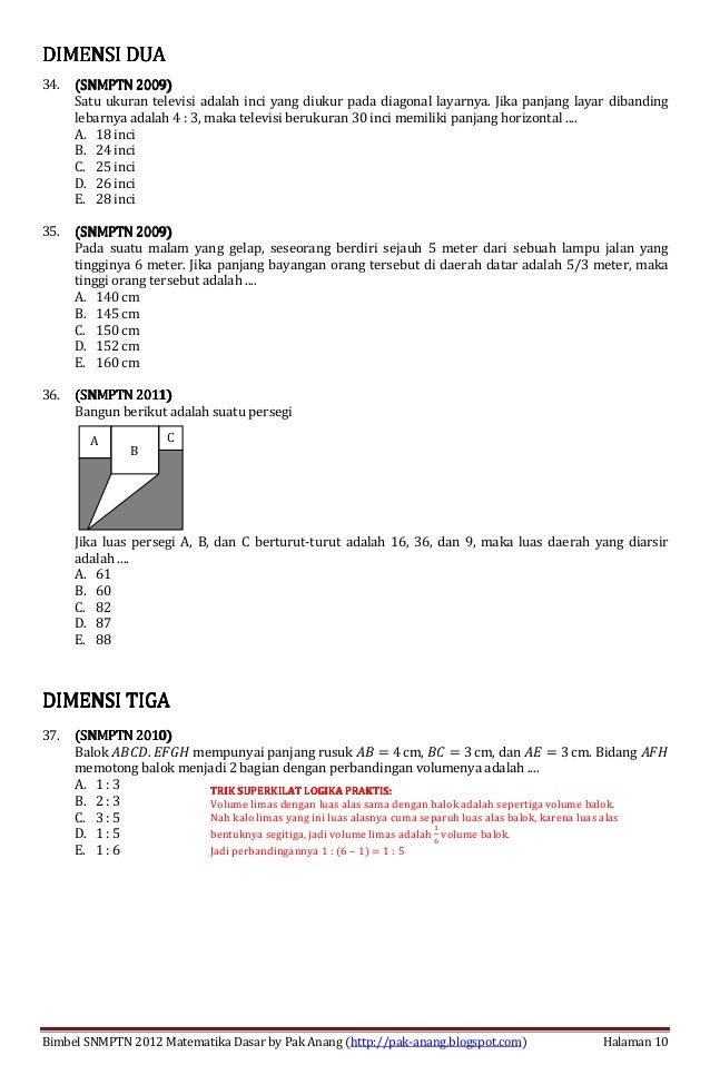 Analisis bedah soal snmptn 2012 matematika dasar